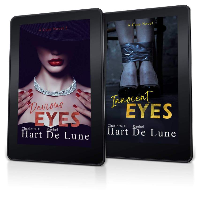 Charlotte E Hart and Rachel De Lune Innocent Eyes & Devious Eyes cover 3.13.19